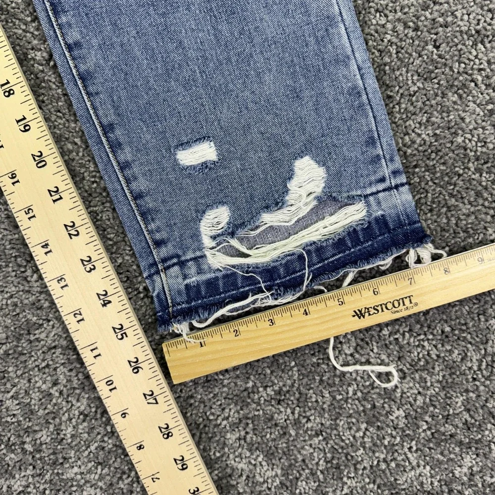 Flying Monkey Jeans Womens 27 Blue Cropped Straight Distressed Fringe Hem